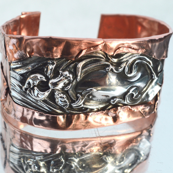 Antique Obsessions Jewelry - Sterling Silver Rustic Copper Cuff Bracelet Cowboy